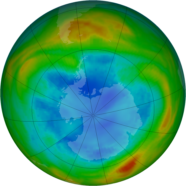 Antarctic ozone map for 26 August 1989